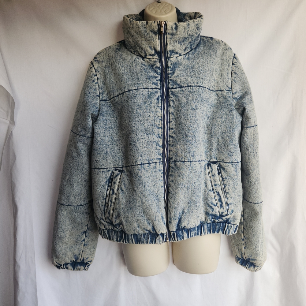 Ci Sono Acid Wash Denim Light Blue Puffer Jean Jacket Streetwear L Y2K 90s